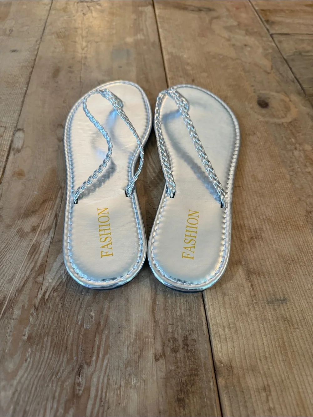 Braided Metallic Silver Women's Slide Sandals